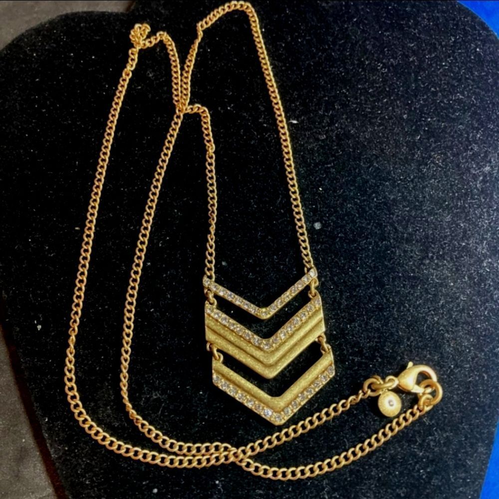 J Crew Goldtone Crystal Chevron Necklace NWOT 30"
